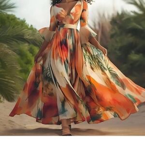 BEAUTIFUL!  Elegant Multicolor Floral Maxi Dress